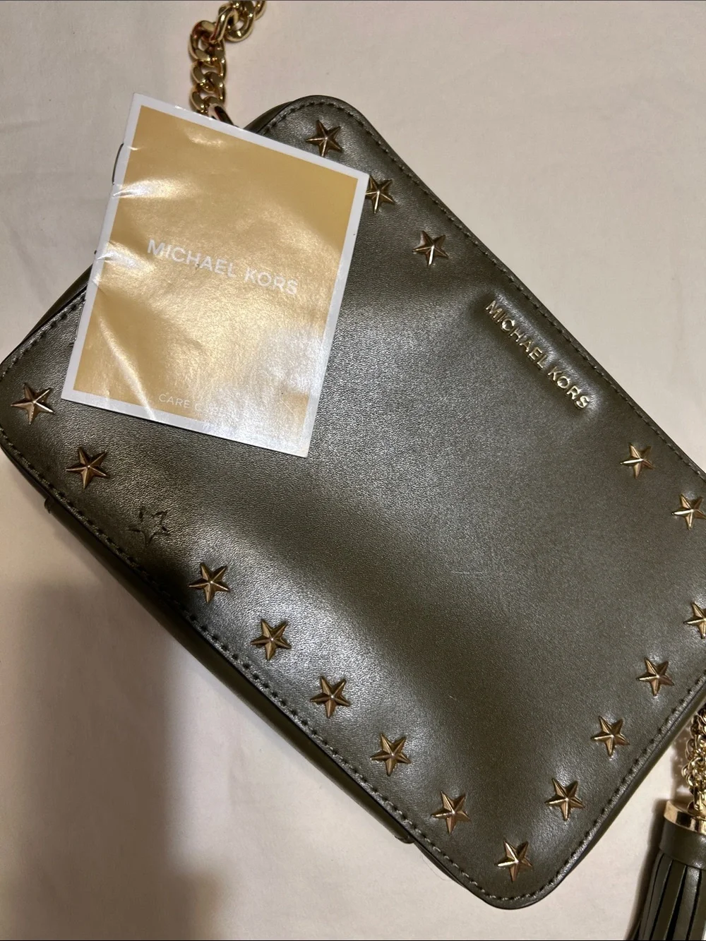 Michael Kors Black Star-Accent Crossbody Bag with Gold Chain